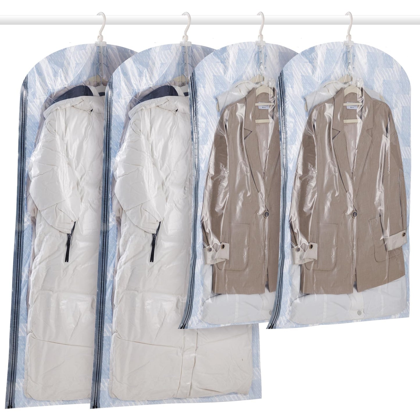 TAILI Hanging Vacuum Storage Bags for Clothes, 4 Pack (2 long 135x70cm & 2 short 105x70cm), Suit Vacuum Bags for Suits, Coats, Jackets, Blue Vacuum Bags