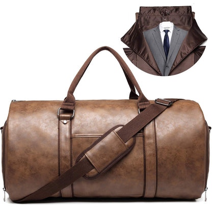 BOLOSTA Carry-On Bag for Travel, Leather, convertible, for men, with shoe compartment, waterproof, perfect for business trips/husband gifts, Brown, For Travel