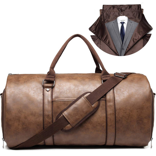 BOLOSTA Carry-On Bag for Travel, Leather, convertible, for men, with shoe compartment, waterproof, perfect for business trips/husband gifts, Brown, For Travel