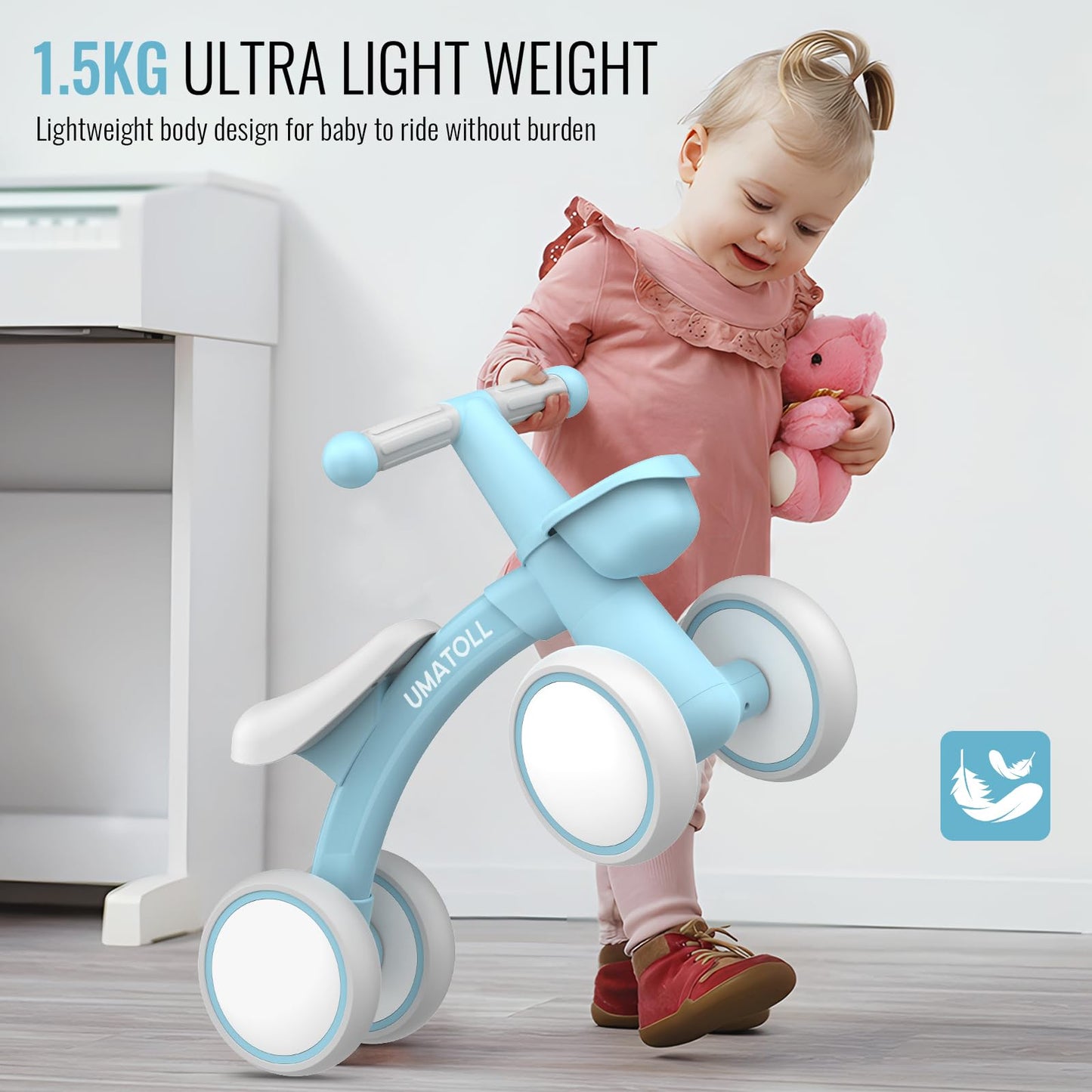 Umatoll baby balance bike for 1 year old, toy for 12-24 months, toddler walking bike with basket for boys girls, gifts for 1 year old birthday (light blue)