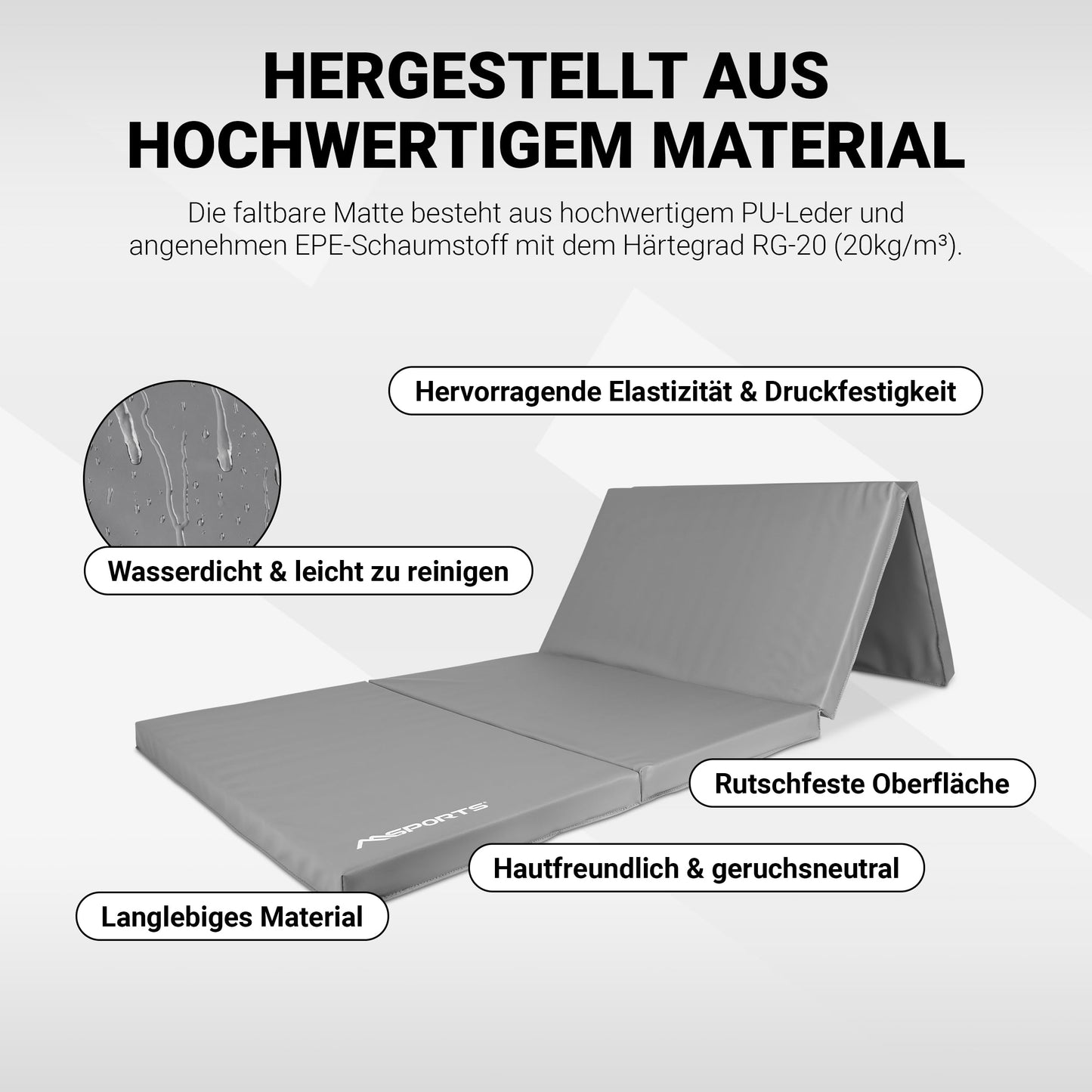 MSPORTS Gymnastics Mat Premium foldable floor mat 190 x 80 x 5 cm Sports mat for home children adults (Gray, 190 x 80 x 5 cm)