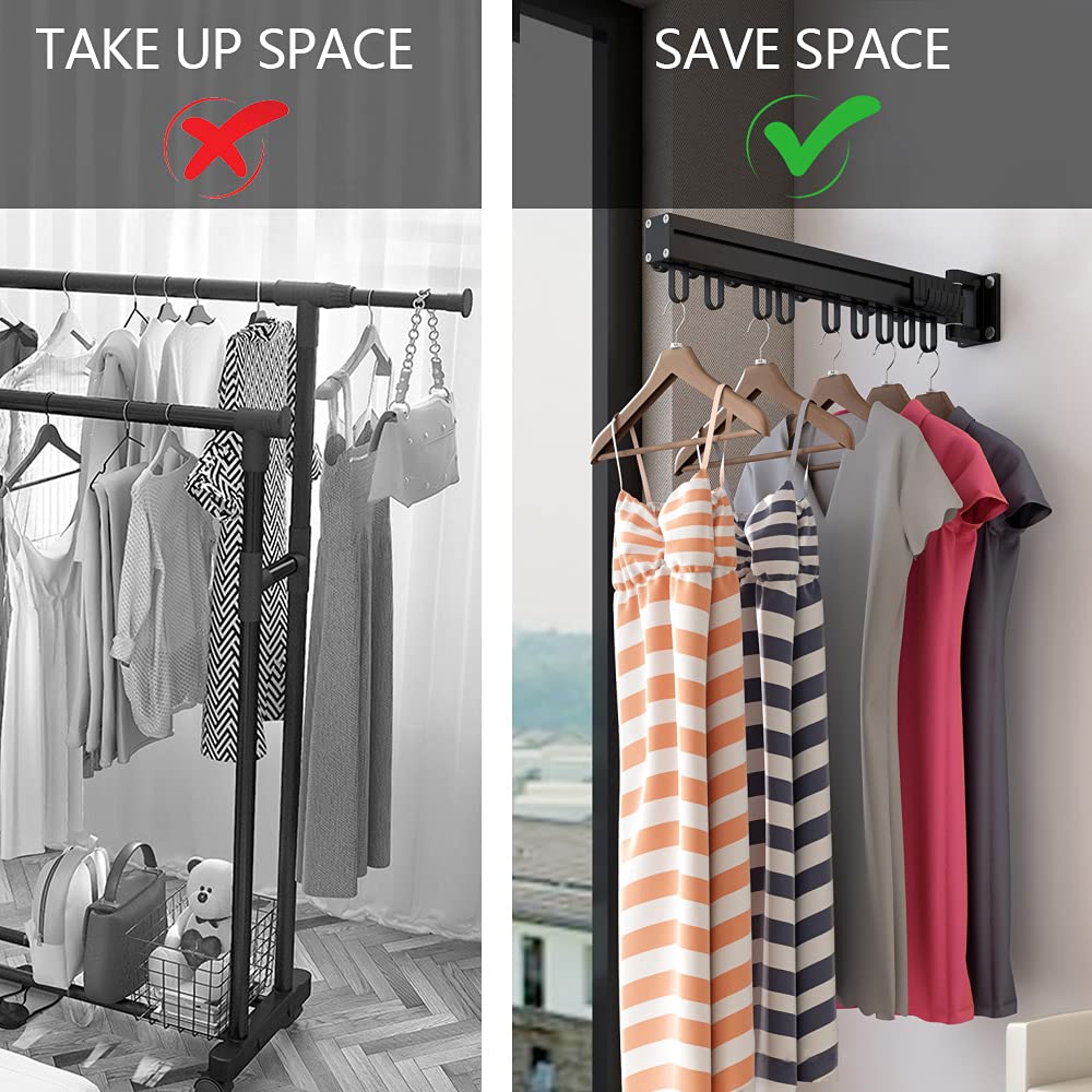 BHeadCat Wall-Mounted Clothes Rack 60cm, Multifunction Rotating Clothes Rack, Foldable Laundry Rack with 21 Hooks for Balcony, Laundry, Bathroom, Bedroom.