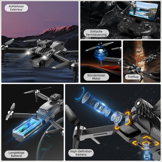 Drone with 4K camera, brushless motor, 360° flip, Headless Mode, WiFi, 5G image transmission, foldable, one-touch start/stop with 2 x 20-minute batteries, carrying case, children's toy gift drone.