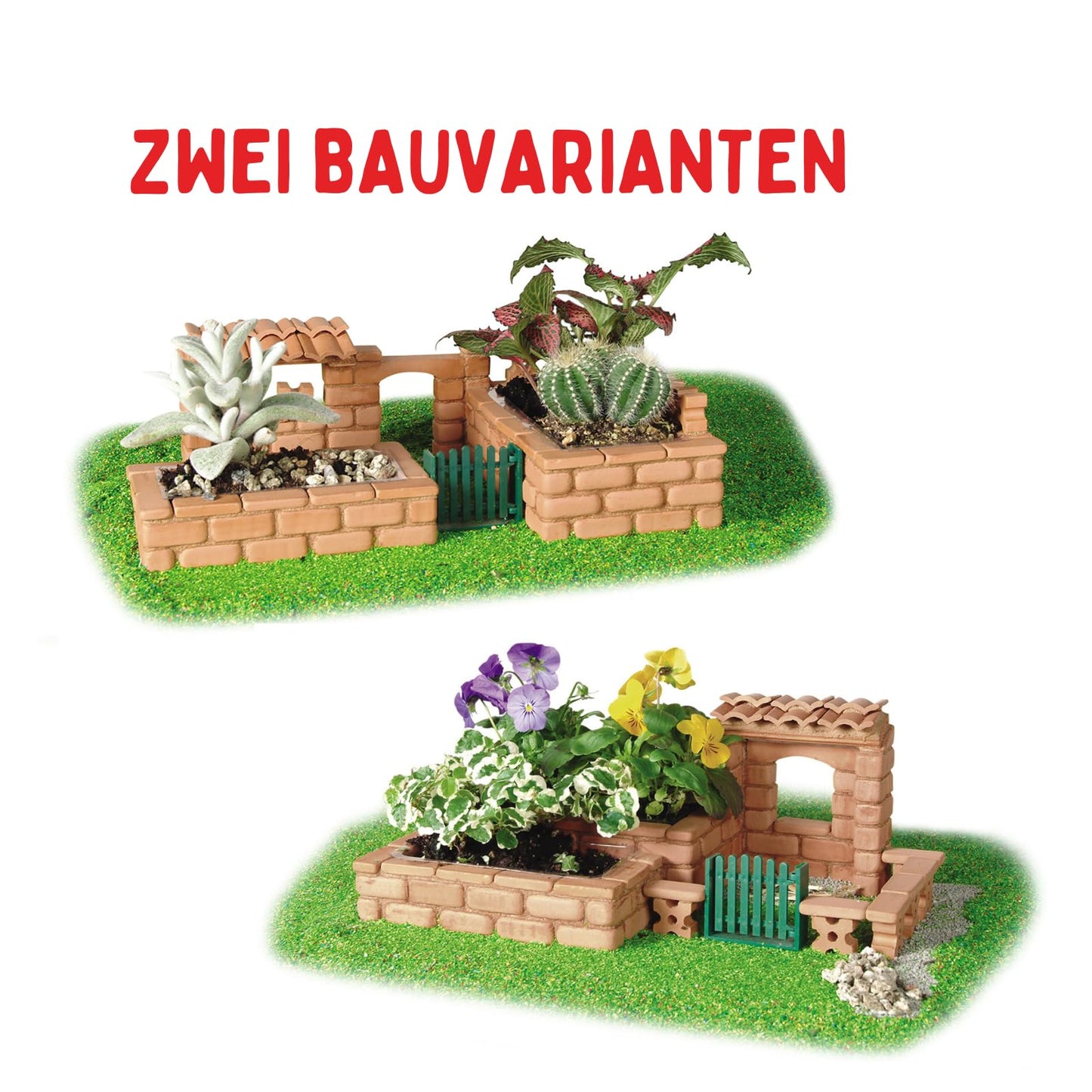 Teifoc 9010 Stone Construction Set - Garden, DIY kit with 145 pieces, perfect for succulents, craft set with mini bricks for building, model building for kids 6+ and adults