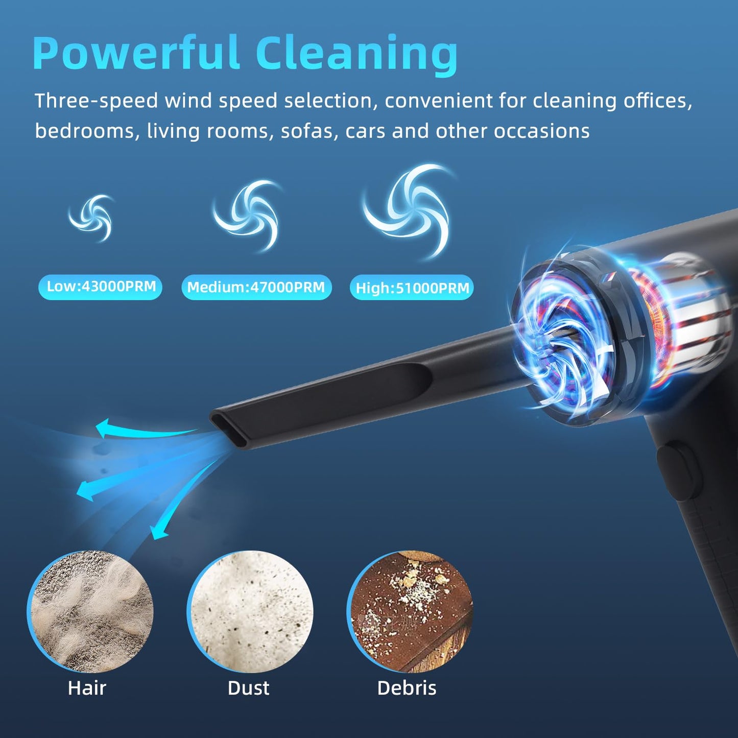 McBazel 2 in 1 Electric Air Duster Keyboard Cleaner, Rechargeable Handheld Vacuum with Power Indicator 43000/47000/51000rpm Speed/8 Nozzles & Brush for Office/Car/Sofa