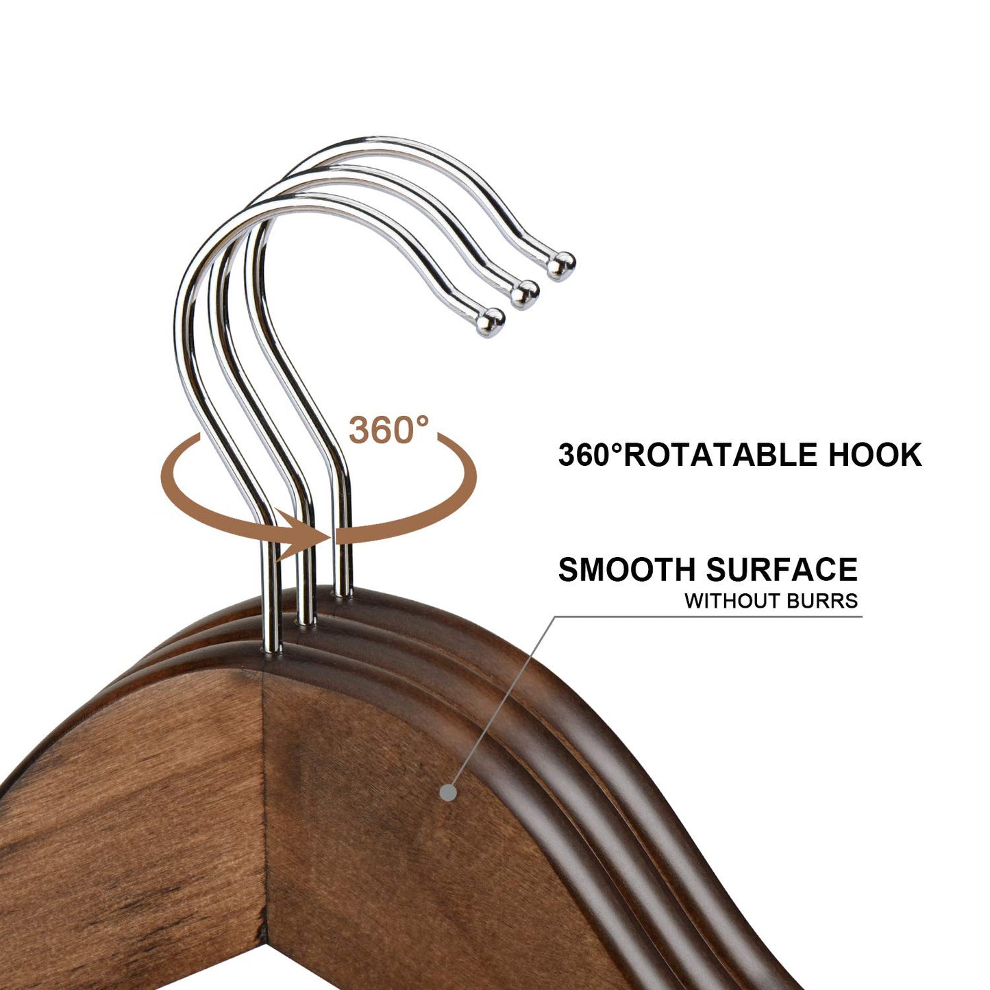 HOUSE DAY 20 Pack Walnut Wood Hangers Durable Rotating Coat Suit Wide 44.5cm Natural Wood