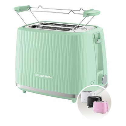 Russell Hobbs toaster [for 2 slices] Eden (6 browning levels, lift function, defrost, reheat, and cancel function, removable crumb tray, bun warmer, pistachio 27374-56)