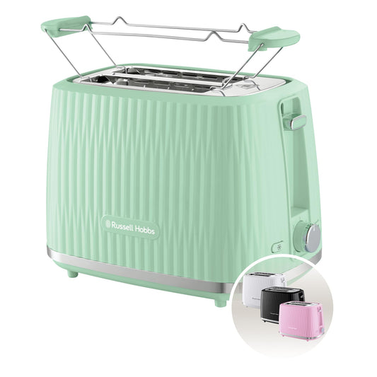 Russell Hobbs toaster [for 2 slices] Eden (6 browning levels, lift function, defrost, reheat, and cancel function, removable crumb tray, bun warmer, pistachio 27374-56)