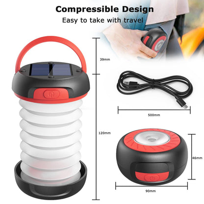 GlobaLink LED Camping Lantern Foldable Solar Camping Lantern Power Bank with 2 Charging Methods (Solar/USB) and 3 Light Modes for Camping, Fishing, Emergency - includes Survival Bracelet with Whistle (Red)