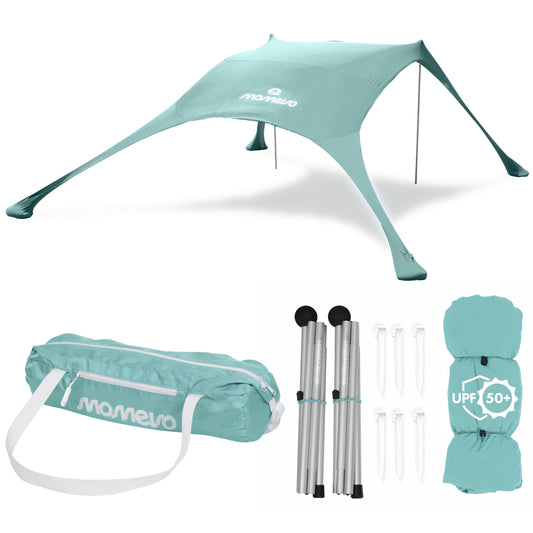 MOMEVO - Sunsail Young Family Beach Tent - Sunshade Beach with certified UV protection UPF50+ (Up to 4 people, Aqua)