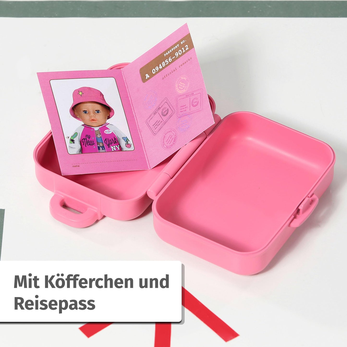 BABY born Deluxe Travel Outfit with doll dress, hat, shoes, passport, and suitcase for 43cm dolls, 836316 Zapf Creation.