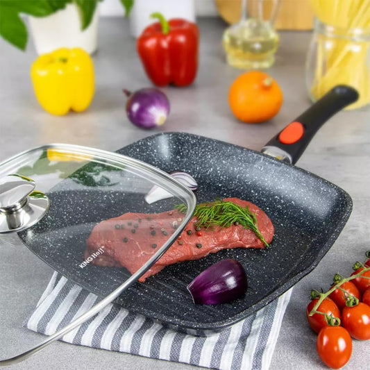 KING HOFF non-stick grill pan with marble coating and removable handle (24cm)