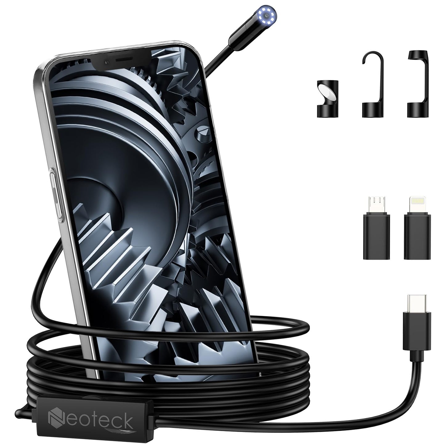 Neoteck Endoscope Camera 1920P HD Snake Inspection Camera Waterproof with 8 LED Lights Inspection Camera Pipe Camera for Android and iOS Smartphone (5M)