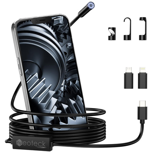 Neoteck Endoscope Camera 1920P HD Snake Inspection Camera Waterproof with 8 LED Lights Inspection Camera Pipe Camera for Android and iOS Smartphone (5M)