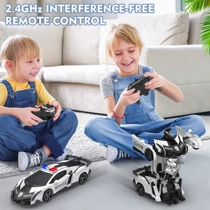 Remote control car, 2 in 1 transformer remote controlled robot kids car 360° rotation RC police car with battery, toy for 3 4 5 6 7 8 9 year old girls gifts games boy gift ideas.
