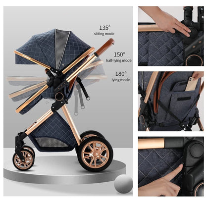 Gcarebb 3 in 1 stroller with car baby seat, easily collapsible with one click, portable complete set with aluminum frame for newborns 0-3 years old.