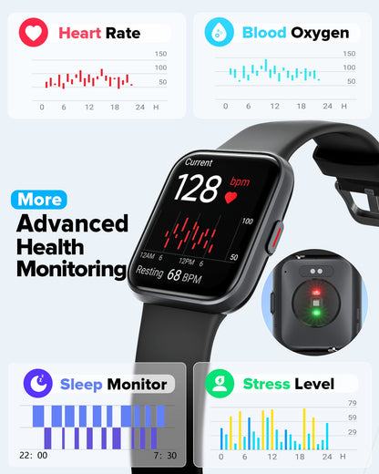 Men's Women's Smartwatch, Smartwatch with phone function, 1.7" touchscreen pedometer watch with Alexa, 60+ sports modes, heart rate monitor, sleep monitor SpO2, WhatsApp reminder, IP68 waterproof fitness tracker.