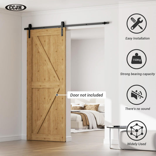 243cm/8FT Sliding Barn Door Hardware Kit Sliding Door System Accessory for Interior Doors, Black