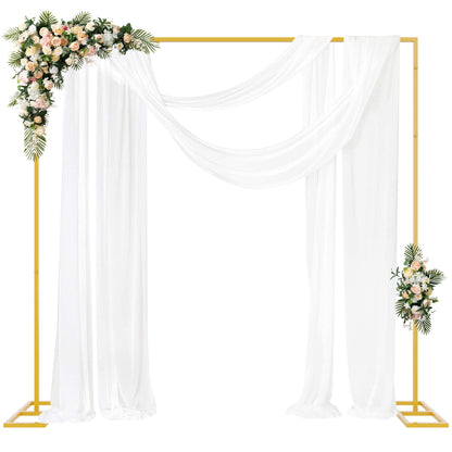 Fomcet 2.4 x 2.4m Wedding Arch Square Gold Adjustable Background Stand Metal Trellis Wedding with Base Portable Tube and Drapes for Birthday, Parties, Banquet Decorations