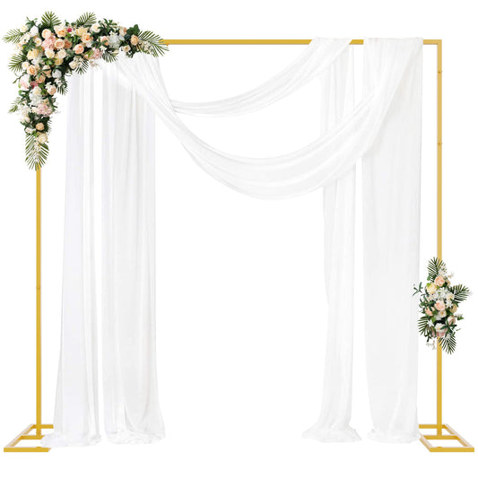 Fomcet 2.4 x 2.4m Wedding Arch Square Gold Adjustable Background Stand Metal Trellis Wedding with Base Portable Tube and Drapes for Birthday, Parties, Banquet Decorations