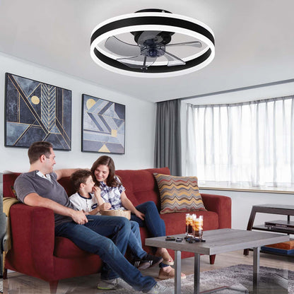 EIDISUNY Ceiling Fan with Light, Modern LED Ceiling Lamp with Fan and Remote Control, 3 Color Temperatures, Quiet Ceiling Fan with Light for Living Room Bedroom (Black-60W)