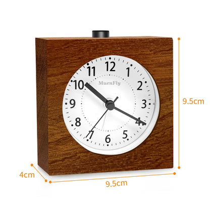 Analog alarm clock without ticking, wooden alarm clock with snooze function, battery-operated table clock with night light for bedrooms, night kids, and offices (1xAA battery required)
