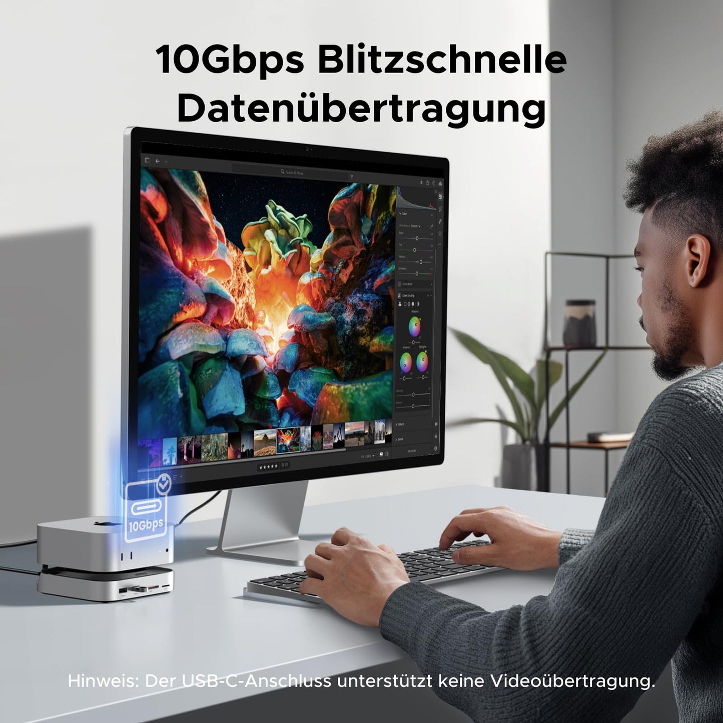 UGREEN Mac mini M4 Dock with DisplayPort (4K@240Hz max.) for dual monitor setups, 10Gbps USB ports, 8TB M.2 NVMe SSD slot, SD/TF card reader & 3.5mm audio Compatible with Mac mini M4/M4 Pro.