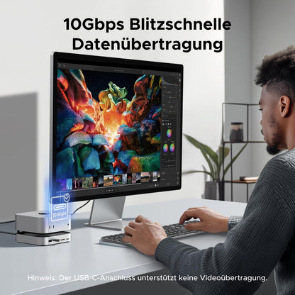 UGREEN Mac mini M4 Dock with DisplayPort (4K@240Hz max.) for dual monitor setups, 10Gbps USB ports, 8TB M.2 NVMe SSD slot, SD/TF card reader & 3.5mm audio Compatible with Mac mini M4/M4 Pro.