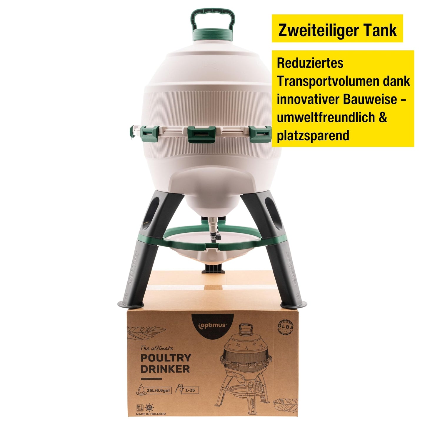 Chicken drinker Optimus 25 L for up to 25 chickens, including spare drinking bowl, Two-part water tank - Poultry drinker - Automatic chicken drinker - Chicken water dispenser - Drinker for chickens - Chicken accessories