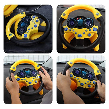 Steering wheel toy passenger car toy with music and lights child children driving learning toy musical education for toddler driver beginner [Yellow]