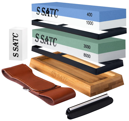 S SATC Premium Sharpening Stone Knife 400/1000/3000/8000 Grit - Precision sharpening for kitchen knives - Knife sharpening stone set