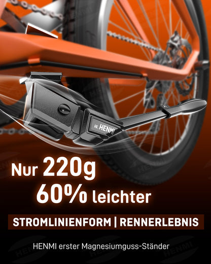 HENMI Bike Stand 24-29 Inch Adjustable Height for E-Bike, Mountain Bike, Trekking Bike, City Bike. Center Stand for easy parking. Available in Pro, Pro+, and Ultra models.