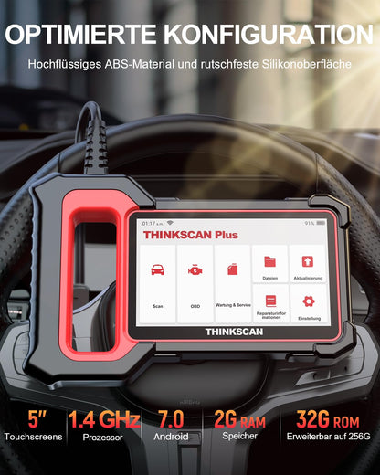 thinkcar OBD2 diagnostic tool, ThinkScan Plus S5 car diagnostic tool with 4 system diagnosis (engine/SRS/ABS/transmission), for Android 7.0, automatic VIN.