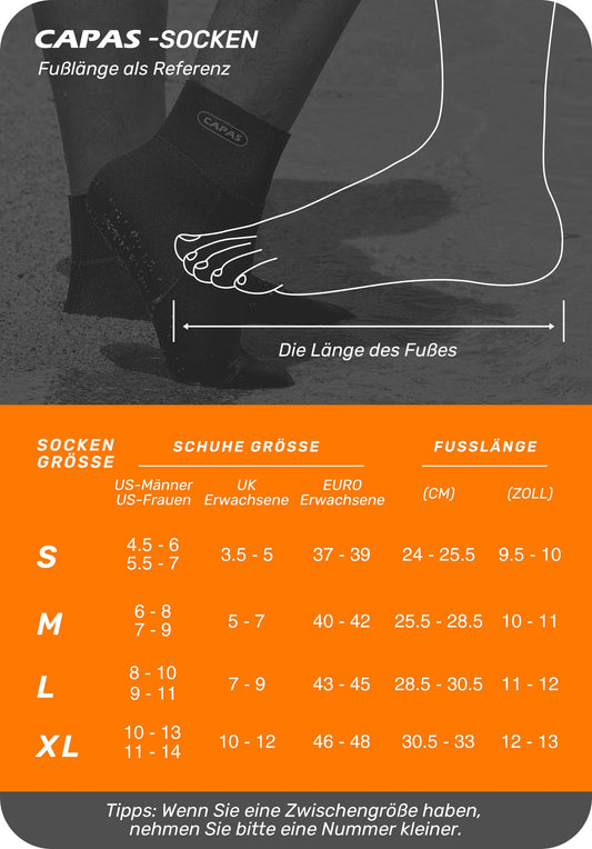 CAPAS Waterproof Neoprene Socks, 2mm thickness, for beach, volleyball, sand-proof socks, wetsuit, snorkel socks, keeps warm for men and women (Black, L)