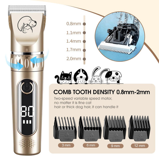 Journeyside Dog Clipper, Professional Dog Cat Clipper, Quiet Dog Clipper Thick Fur, Professional Dog Clipper with Ceramic Blades, LED Display, for Dogs and Cats