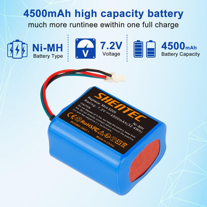 Shentec 7.2V 4500mAh NI-MH Replacement Battery for iRobot Braava Battery 380 380T 390 390T Mint 5200 5200B 5200C