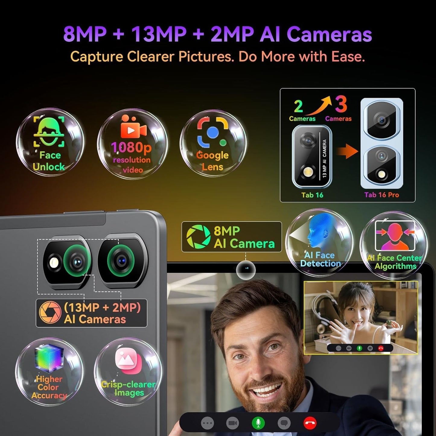 Blackview Tablet 11 inch Tab16Pro Android 14 tablet 24GB RAM 256GB ROM (2TB TF) 4G LTE 5G WiFi Tablet with pen and case, 13MP+8MP, 7700mAh, 2K Display Widevine L1, GPS