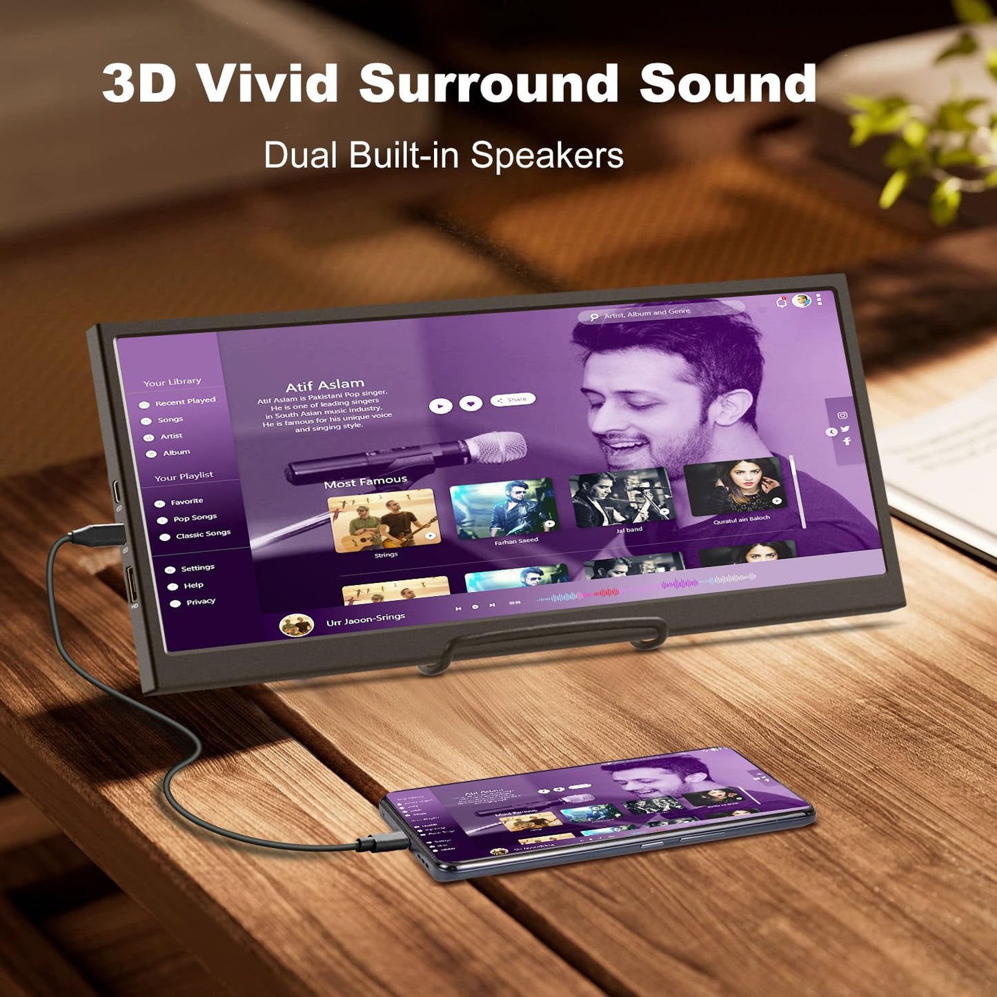 12.3-inch Portable Touchscreen Secondary Monitor, HDMI, USB-C, 1920*720 IPS Stretched Bar LCD Portable Travel Touch Screen for Laptop Computer Aida64 GPU CPU RAM Monitoring