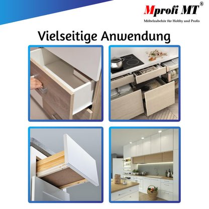 Mprofi MT® 20 pieces, 10 pairs | Drawer slides partial extension | 550mm length | Robust steel drawer slide | 30 kg load capacity | Easy installation for furniture & cabinets | White | VB550/10