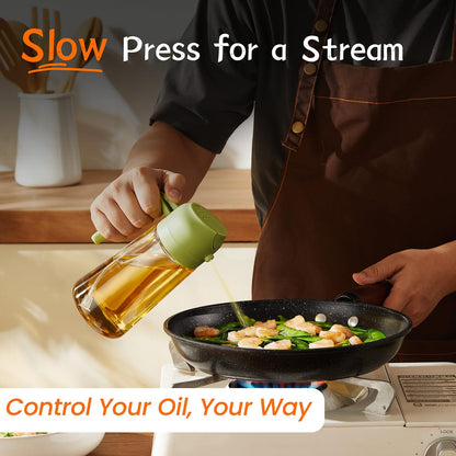 TrendPlain 16oz oil sprayer for cooking oil - 470ml olive oil bottle - 2-in-1 oil dispenser and oil sprayer - kitchen gadgets for cooking, salads, and grilling in black & green.