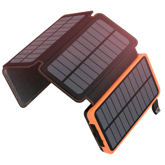 ADDTOP Solar Power Bank 25000mAh - Portable solar charger with 4 solar panels, outdoor waterproof external battery pack with 2 USB A & 1 USB C for iPhone, Android, and tablet, camera outdoor Orange