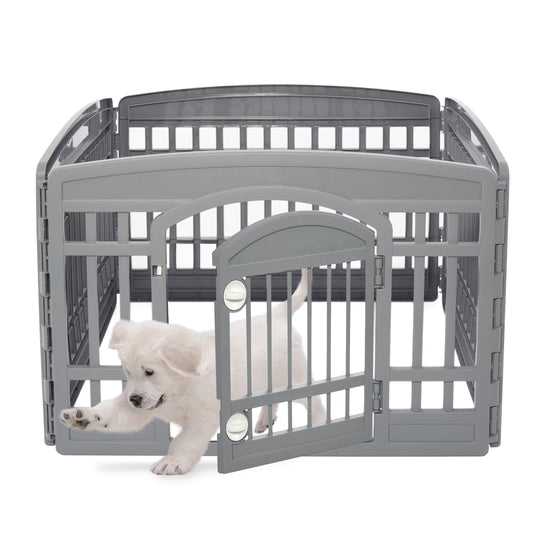 Iris Ohyama puppy playpen with 4 panels and lockable door, H60cm, Gray, cat enclosure, dog crate, for outdoor, indoor, puppy playpen, dog fence, puppy fence, dog pen, CI-604E WD