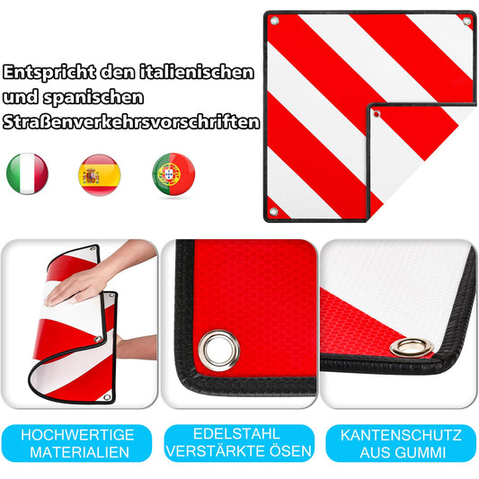 Sorplv 2 pieces of aluminum warning signs for Italy, Spain, Portugal. 3 in 1 Reflective warning sign 50x50CM with tension ropes & corner protectors. Certified for bike racks, rear racks, trailers, and motorhomes.