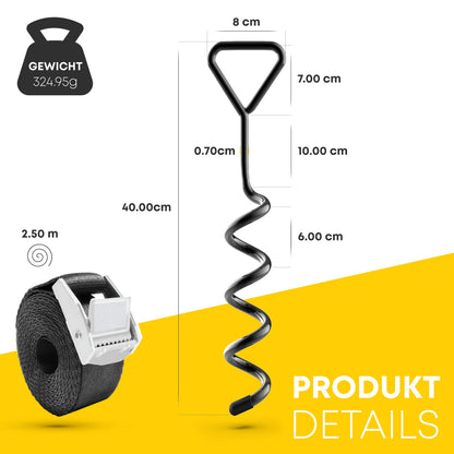 SCHMITZ.Tools ground anchor trampoline earth anchor for screwing in - extra safe premium version - storm anchor ground fastening - adjustable XXL strap - 2.50m - rust-proof