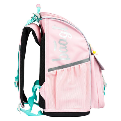 Baagl school backpack set for girls 3-piece, Zippy school bag for 1st grade, elementary school backpack with chest strap, ergonomic school rucksack (rainbow pink)