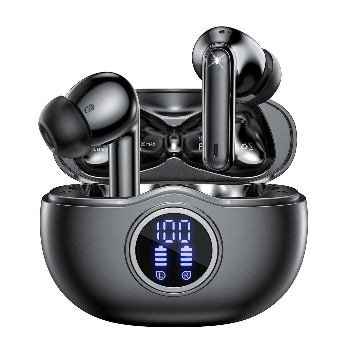 Bluetooth headphones, Wireless Bluetooth 5.3 In-Ear Headphones with LED Indicator, 40 Hrs ENC Noise Cancelling Dual Mic HiFi Stereo Headphones, IP7 Waterproof in-ear Earphones for Sports and Work.