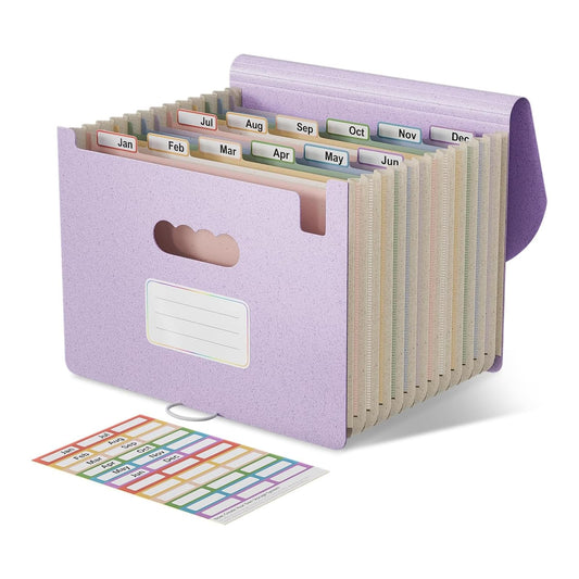EcoStash A4 Document Folder with 12 compartments, made of wheat straw. Colorful file folder organizer, accordion file folder, BPA-free. Embrace nature, live a healthy life. Lavender purple.