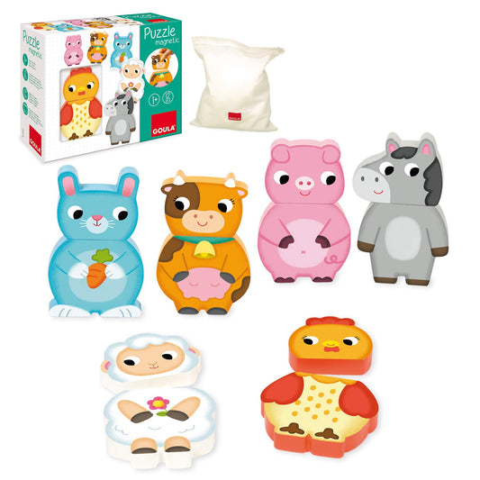 Goula 455245 Magnetic Wooden Puzzle Farm Animals, magnetic puzzle, wooden toy, for ages 12 months and up