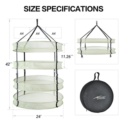 iPower Herb Drying Net, 4 layers, green mesh, with foldable heavy rings, collapsible, hydroponic plant buds, sturdy hanging net