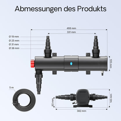 SunSun CUV-224 Pond Clarifier 4500 l/h / 24 W UVC, pre-clarifier for pond filter & pump, water clarifier with UV lamp, light filter for algae control.